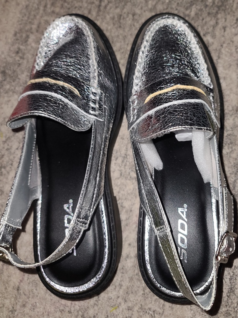 Soda brand silver metallic slingback penny loafer shoes size 9.5 NWOT